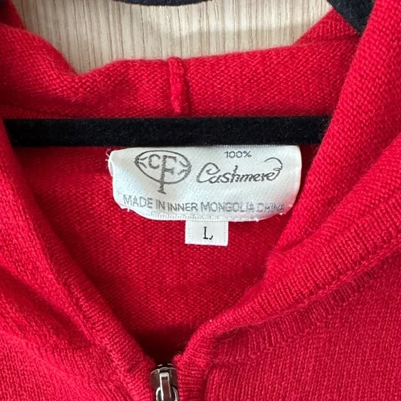 Women's Red Hooded Zipper Cashmere Cardigan - Picture 2 of 5